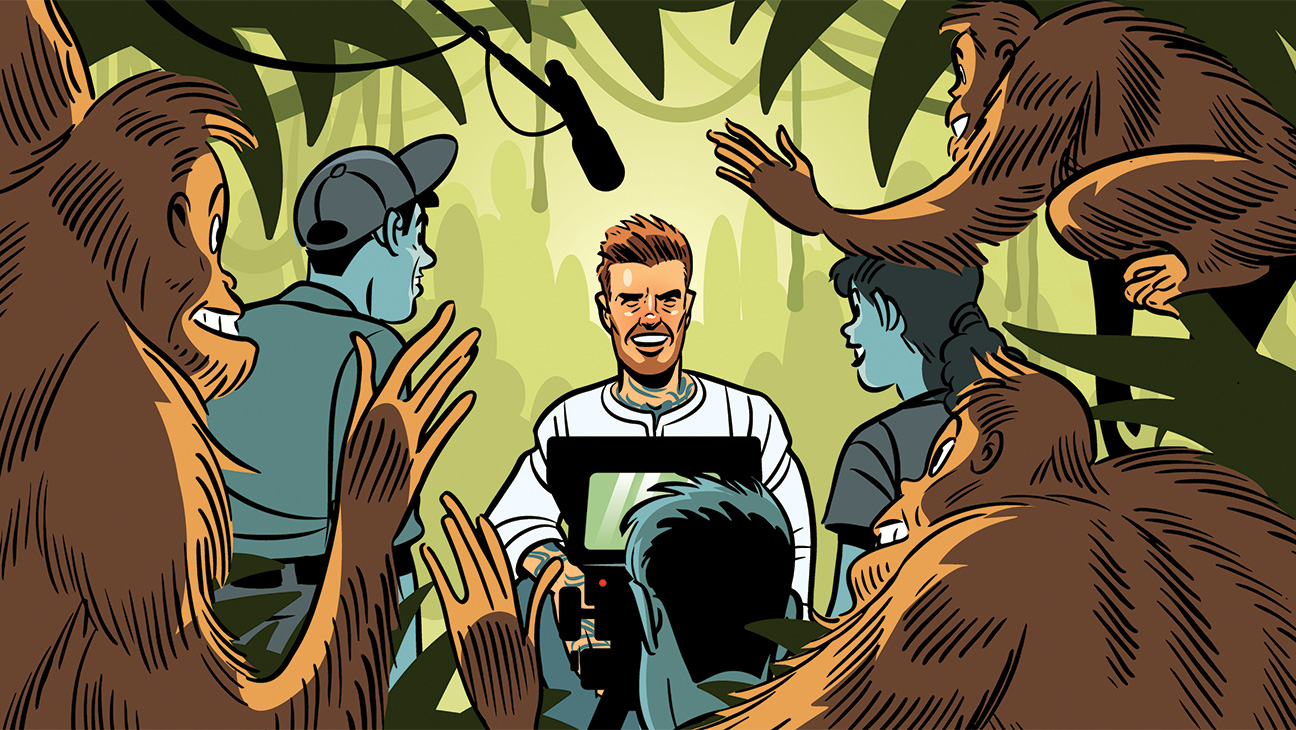 illustration of David Beckham as a documentary subject in the jungle